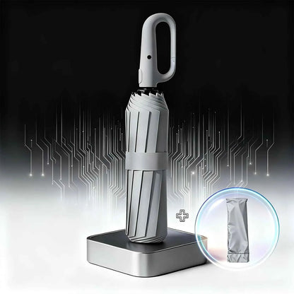 Carabiner Clip, Portable, Hands-free, Automatic Folding Umbrella. Features Reinforced Thickened Windproof Ribs and Canopy