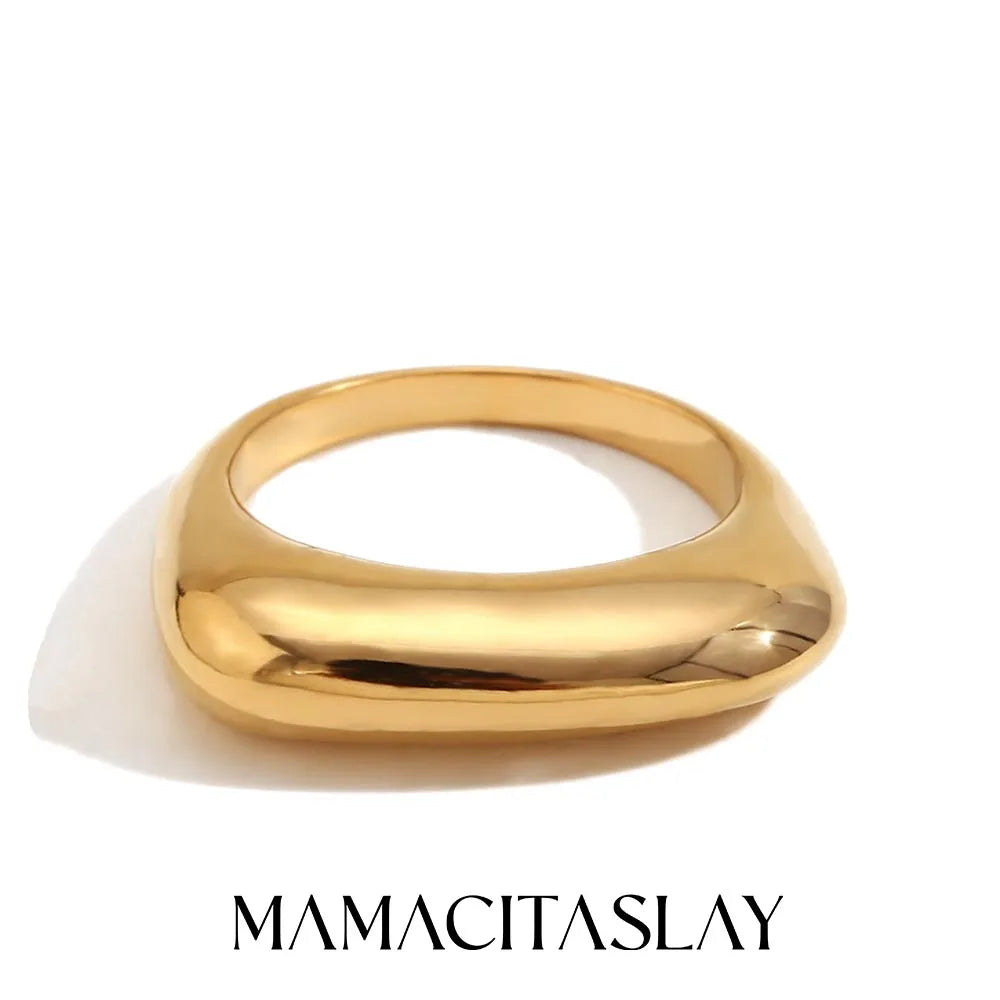 Classic 18K Gold Plated 316L Stainless Steel Flat Stick Ring – Waterproof & Hypoallergenic - ShoreCo.Shop