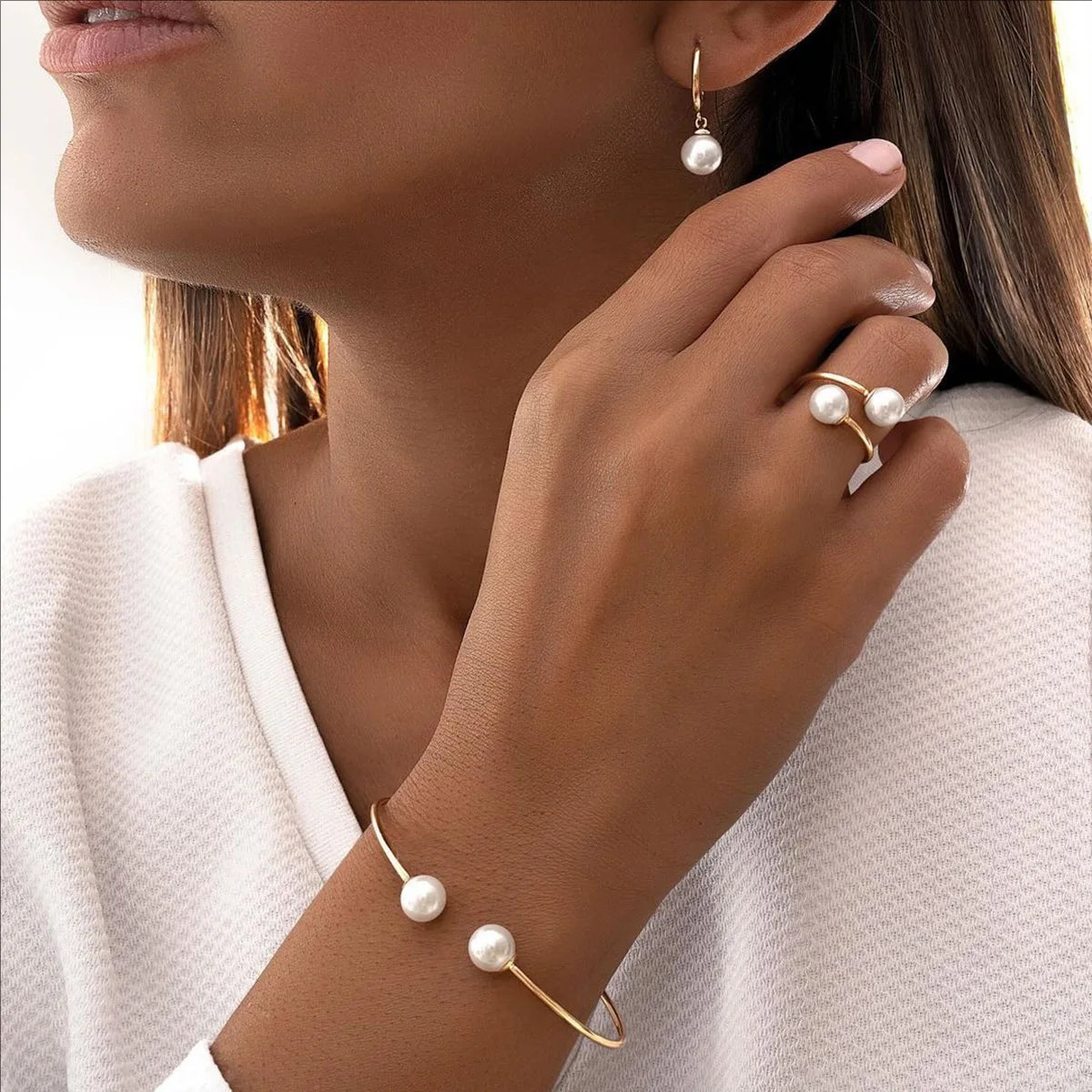 Female Jewelry Set Pearl Open Stud Earrings Bracelet Ring Women's Simple Luxurious High-end Sophisticated Accessories    Home Decor Supply | Online Retail | ShoreShopper.com