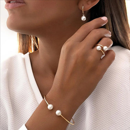 Female Jewelry Set Pearl Open Stud Earrings Bracelet Ring Women's Simple Luxurious High-end Sophisticated Accessories    Home Decor Supply | Online Retail | ShoreShopper.com