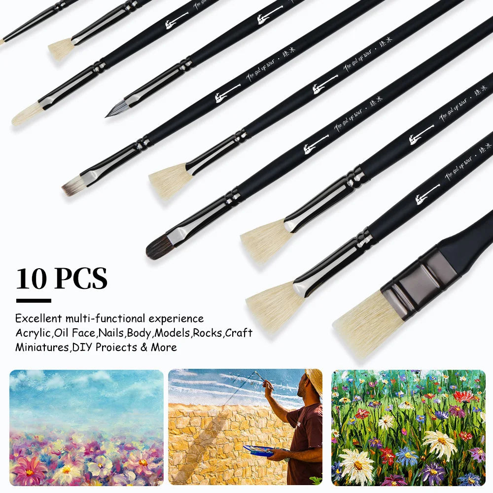 10 Pcs Paint Brushes Set Bristle Hair Professional Drawing Long Rod Painting Brush Oil Acrylic Watercolor Art Supplies    Home Decor Supply | Online Retail | ShoreShopper.com
