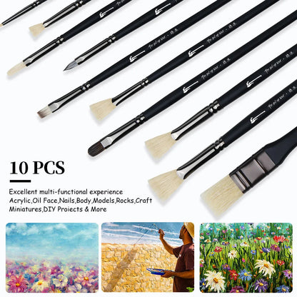 10 Pcs Paint Brushes Set Bristle Hair Professional Drawing Long Rod Painting Brush Oil Acrylic Watercolor Art Supplies    Home Decor Supply | Online Retail | ShoreShopper.com
