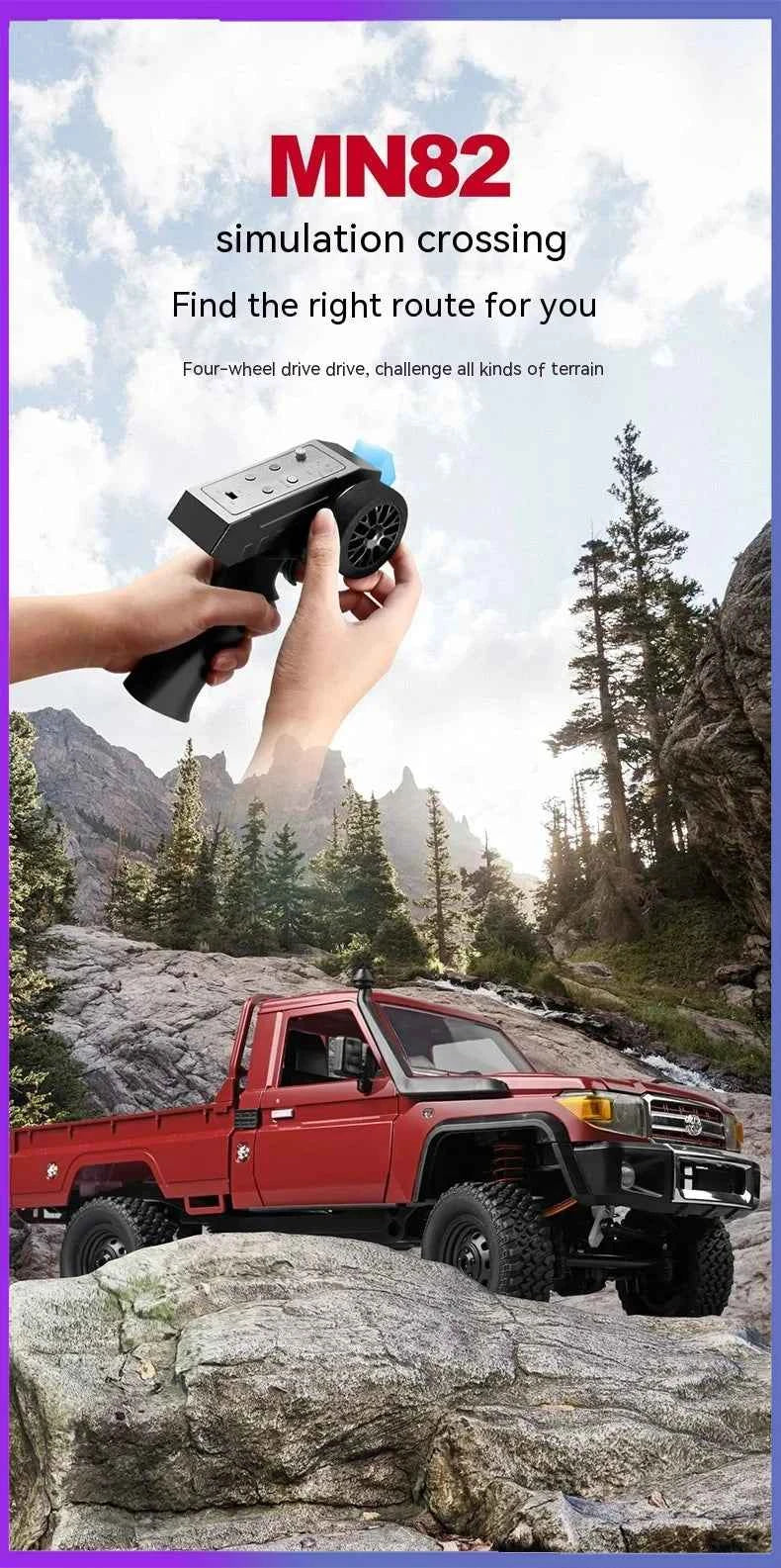 Rc Car MN82 1:12 Retro with LED Lights, Full Scale Analog LC79, Professional Four-wheel Drive Truck, Toy Truck Model RC