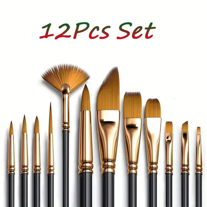 12pcs Nylon Bristle Brush Set Flat Brushes Watercolor Oil Paint For Artists Amateur And Acrylic Paintings Fabric Brushes    Home Decor Supply | Online Retail | ShoreShopper.com