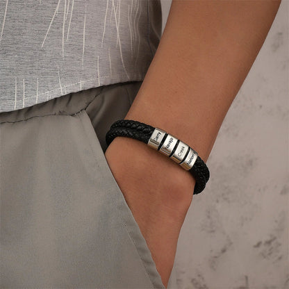 Fathers Day Gift Personalized Men's Leather Bracelet Custom Engraved Kid Names Beads Bracelets for Dad Husband Punk Jewelry Boy    Your Coastal Marketplace | Shoreshopper.com