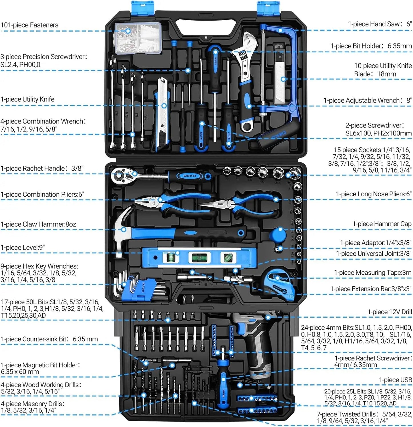 DEKO Home Mechanic Toolbox with 12V Power Cordless Drill Hand Repair Tools Sets Combo Kits Storage Organizer Drawer Case    Home Decor Supply | Online Retail | ShoreShopper.com