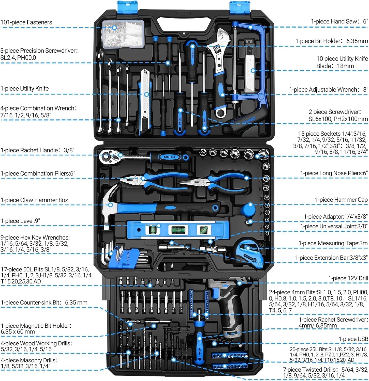 DEKO Home Mechanic Toolbox with 12V Power Cordless Drill Hand Repair Tools Sets Combo Kits Storage Organizer Drawer Case    Home Decor Supply | Online Retail | ShoreShopper.com