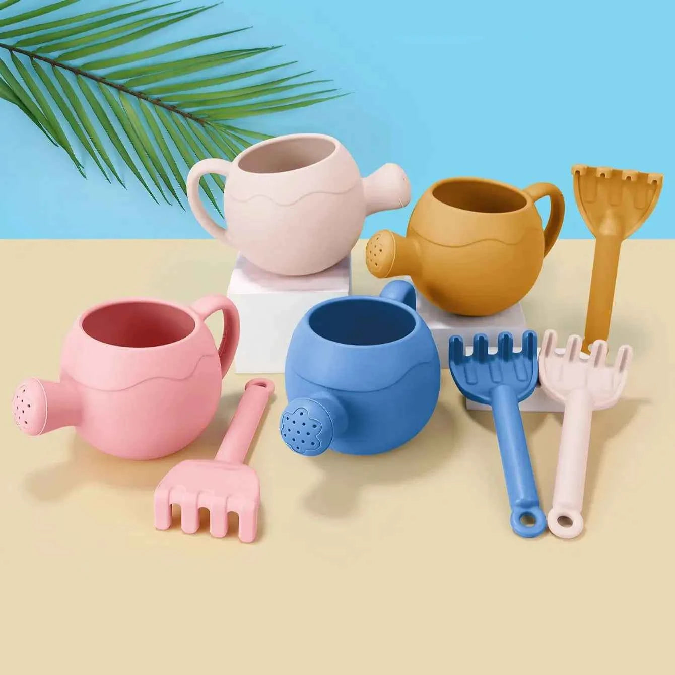 Baby Beach Toys Children Outdoor Games Sand Play Set Infants Digging Sand Silicone Rake Watering Pot Play Beach Toys for Kids