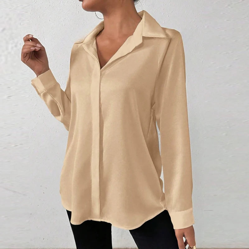 Women Long Sleeve Silk Shirt Female Fashion Turn Down Collar Button Blouse Women Elegant Satin Tops Office Lady Shirt    Your Coastal Marketplace | Shoreshopper.com