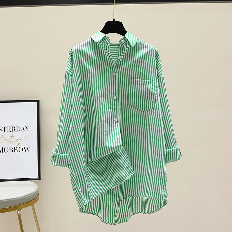 Striped Shirt Women Shirts Summer Autumn Fashion Female Office Lady Loose Blouse Long Sleeve Sun Protection Tops Casual Shirts    Your Coastal Marketplace | Shoreshopper.com
