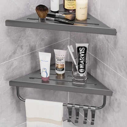 Bathroom Triangle Drain Shelf No Drilling Wall Mounted Cosmetic and Toiletries Hollow Carbon Steel Shelf with Hooks    Home Decor Supply | Online Retail | ShoreShopper.com