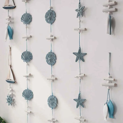 Wall Hanging Hand Made Mediterranean Starfish Hung Fish Nautical Decor Hang Wood Marine Pendant for Home Decoration קישוטי קיר