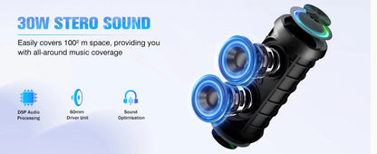 Portable Bluetooth Speaker, Bluetooth 5.4 Speaker, 30W Dual Speaker, Deep Bass, 30H Playtime, 3 EQ Mode, Colorful RGB Lights    Home Decor Supply | Online Retail | ShoreShopper.com