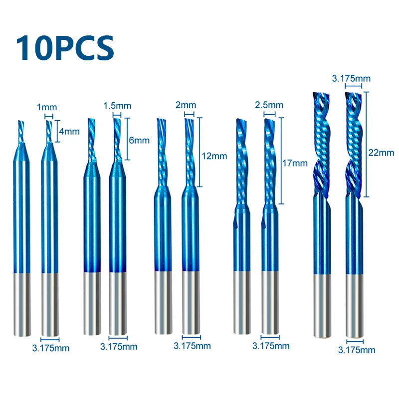 XCAN10pcs Single Flute Carbide End Mill 1/8'' Shank O Flute Spiral CNC Router Bit Cutter 1/1.5/2/2.5/3.175mm Wood Milling Tools    Home Decor Supply | Online Retail | ShoreShopper.com