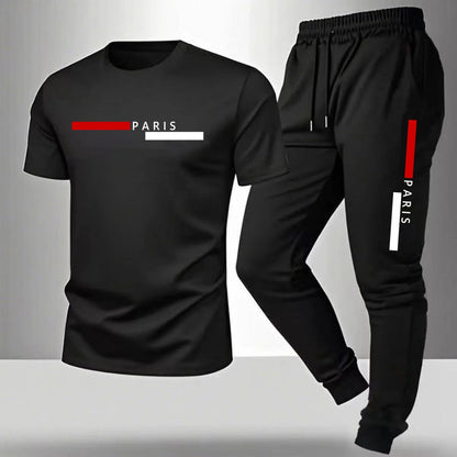 2026 NEW Men's Summer Casual Pants+Short Sleeve T-shirt Set Paris Paris Paris Printed Two Piece Set Men's Sports Set    Home Decor Supply | Online Retail | ShoreShopper.com