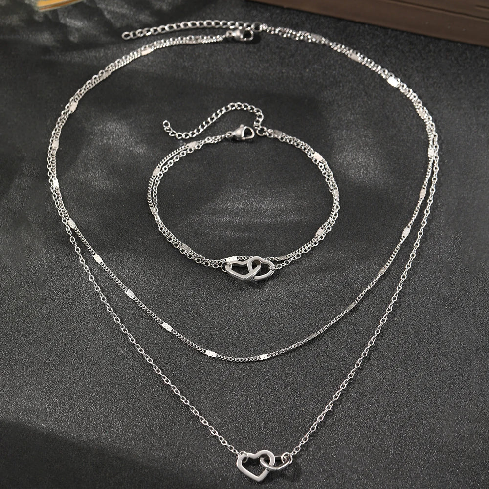 Stainless Steel Jewelry Sets High-end Atmosphere Love Bracelet Love Necklace Double Chain Design Jewelry Sets For Women Jewelry    Home Decor Supply | Online Retail | ShoreShopper.com