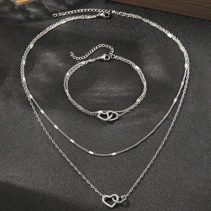 Stainless Steel Jewelry Sets High-end Atmosphere Love Bracelet Love Necklace Double Chain Design Jewelry Sets For Women Jewelry    Home Decor Supply | Online Retail | ShoreShopper.com
