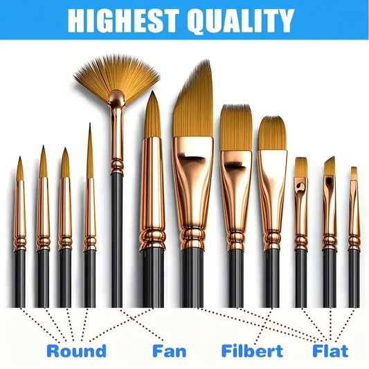 12pcs Nylon Bristle Brush Set Flat Brushes Watercolor Oil Paint For Artists Amateur And Acrylic Paintings Fabric Brushes    Home Decor Supply | Online Retail | ShoreShopper.com
