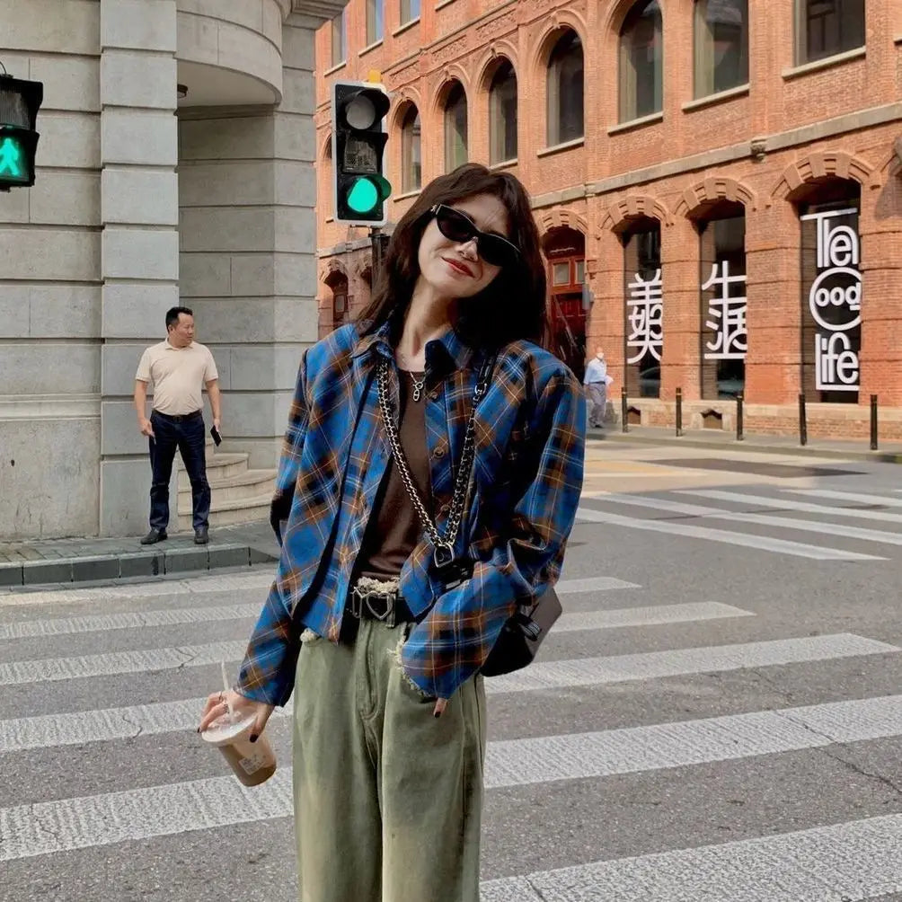 Checkered shirt women's 2024 spring new design sense niche French chic long sleeved shirt  retro top  womens tops    Home Decor Supply | Online Retail | ShoreShopper.com