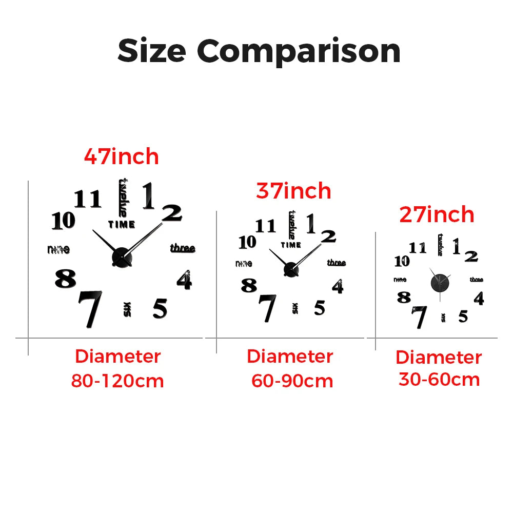 Large Wall Clock Quartz Needle 3D DIY 27" 37" or 47" Wall Clock    Home Decor Supply | Online Retail | ShoreShopper.com