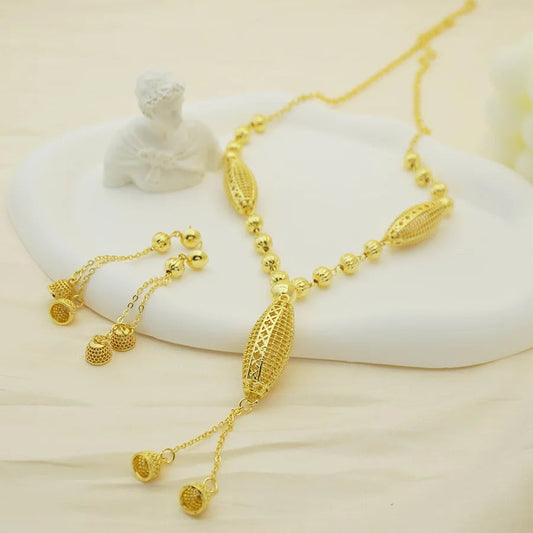 24K gold-plated two-piece jewelry set, Dubai jewelry, India, twisted geometric necklace earrings, bridal party gift    Home Decor Supply | Online Retail | ShoreShopper.com