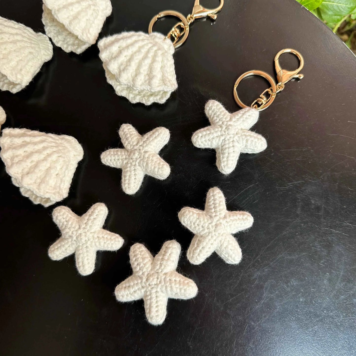 Finished Handmade Crochet Summer Beach Shells Starfish Accessories For Gift Decor,Knitted Wool Mini SeaShell Keyrings