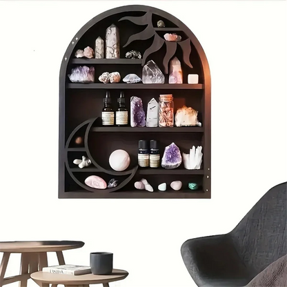 Wood Storage Shelf - Stylish and Practical Wall Shelf, Crescent Sun and Moon Crystal Shelf    Home Decor Supply | Online Retail | ShoreShopper.com