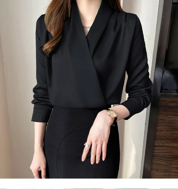 Women's Shirt, New 2026 Spring & Autumn Style, Cross V-Neck Long Sleeve Versatile Top    Your Coastal Marketplace | Shoreshopper.com