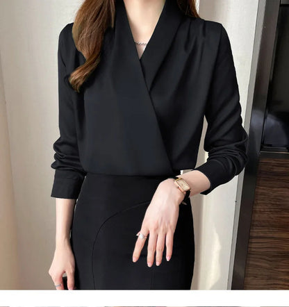 Women's Shirt, New 2026 Spring & Autumn Style, Cross V-Neck Long Sleeve Versatile Top    Your Coastal Marketplace | Shoreshopper.com