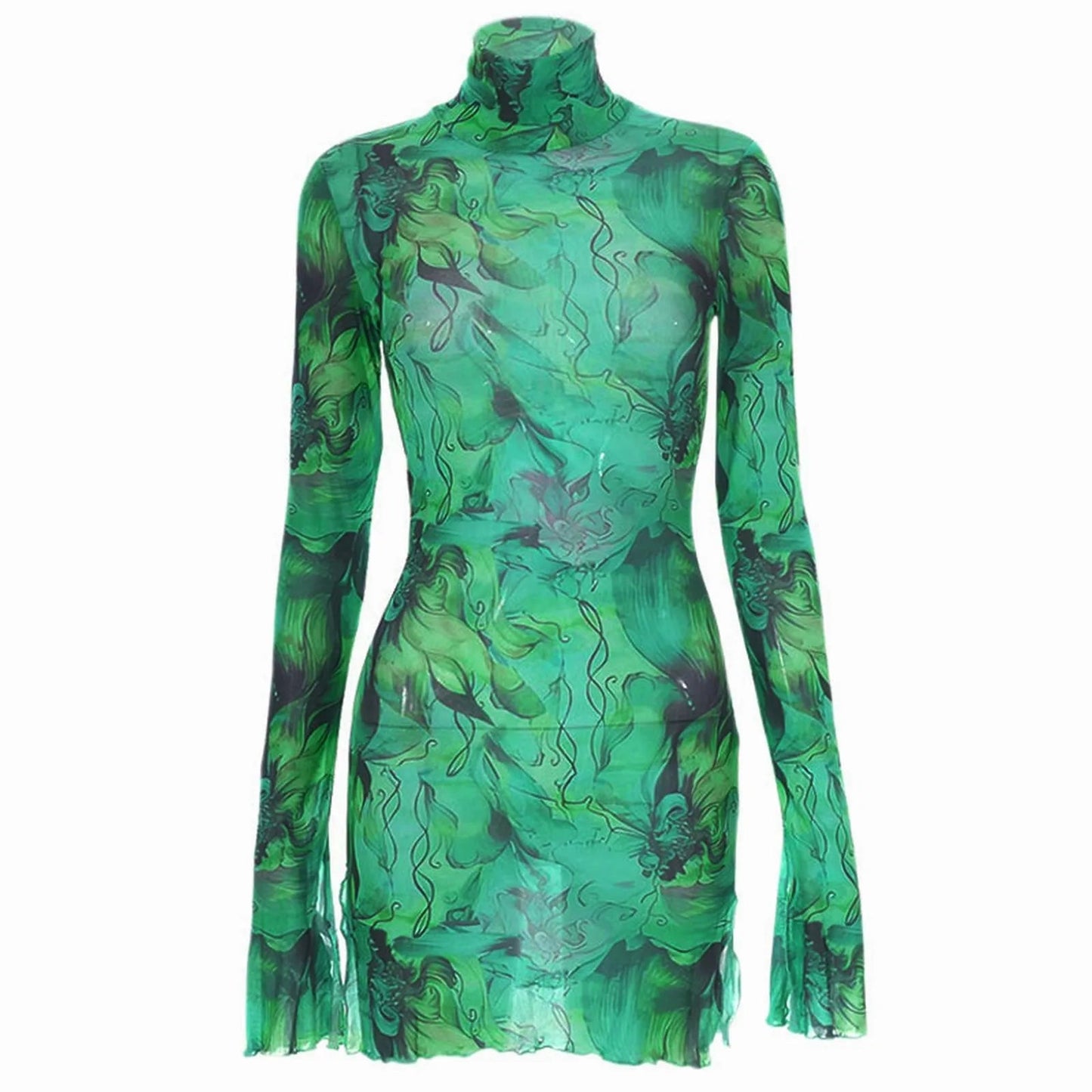 Top Selling Mesh Printed Round Neck Womens Dresses For Teens Plus Size Bell Sleeve Side Open Hip Dress Vestidos Para Mujer    Home Decor Supply | Online Retail | ShoreShopper.com
