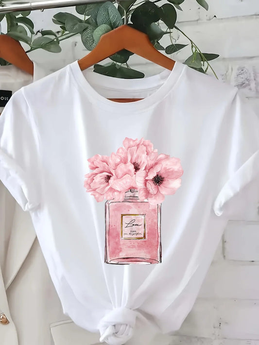 Women'S Floral Print T-Shirt Paris Flower Design Casual Crew Neck Short Sleeve Top All Season Wea  shirts for women  y2k top    Home Decor Supply | Online Retail | ShoreShopper.com