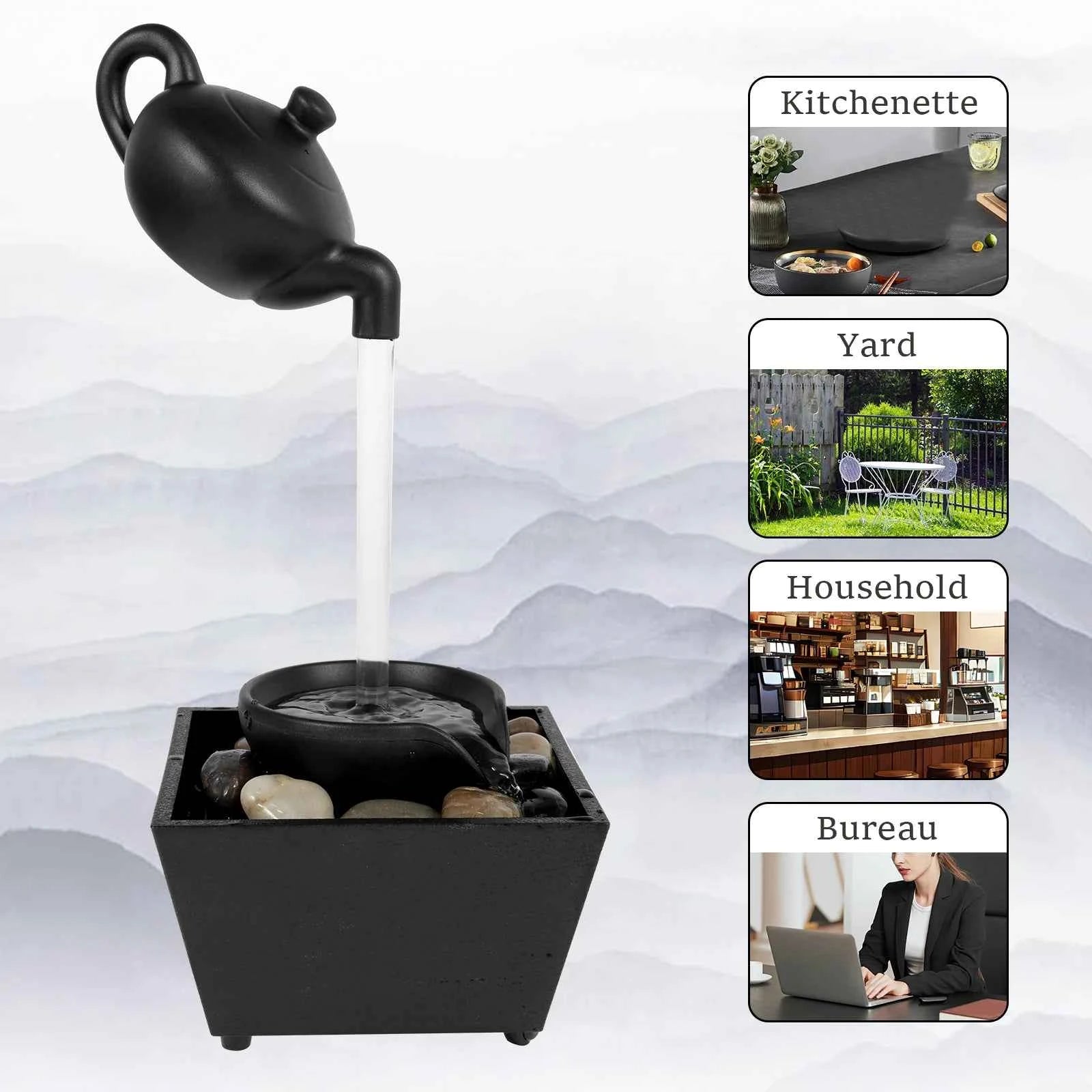 Tabletop Fountain Small Waterfall Fountain Desktop Decor With Light And Pebble USB Powered Sound Relaxation Fountain Ornament