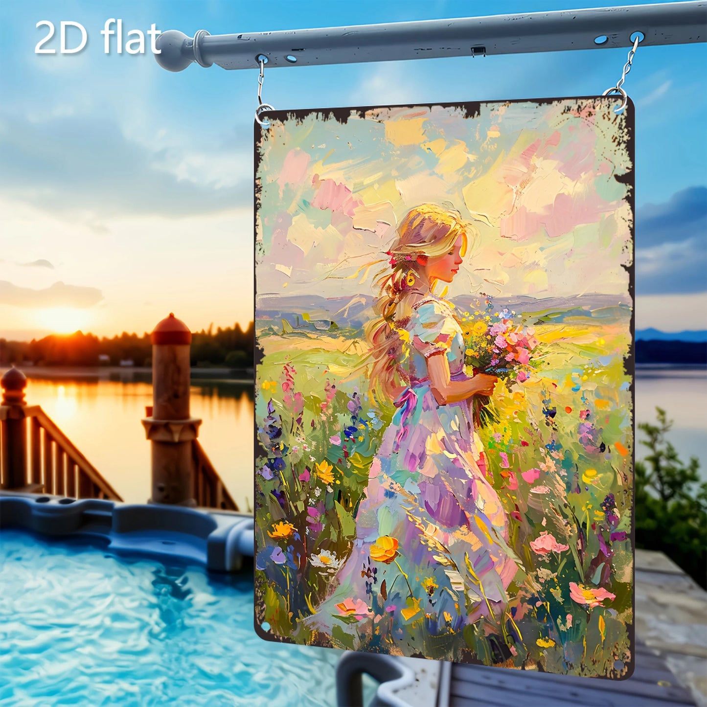 Vibrant Floral Scene 2D Flat Wall Art - Blonde Woman & Wildflowers Metal Sign, 8x12 Inch Indoor/Outdoor Decor    Home Decor Supply | Online Retail | ShoreShopper.com