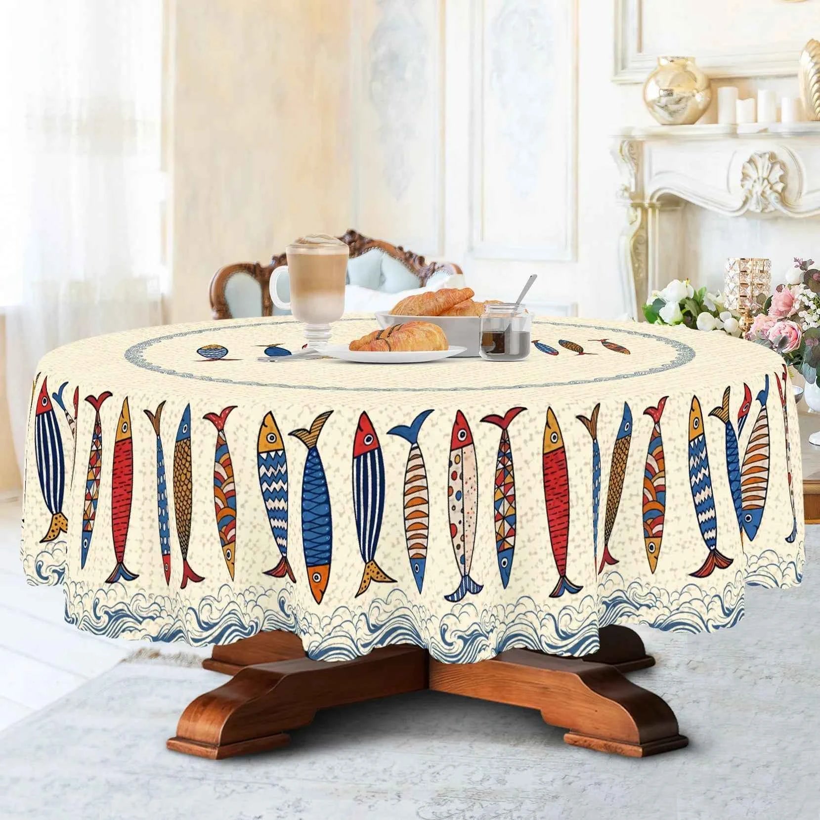1pc Blue Fish Tablecloth, Ocean-themed Home Decoration, Summer Decor, Gift for Fishing Lovers, Polyester