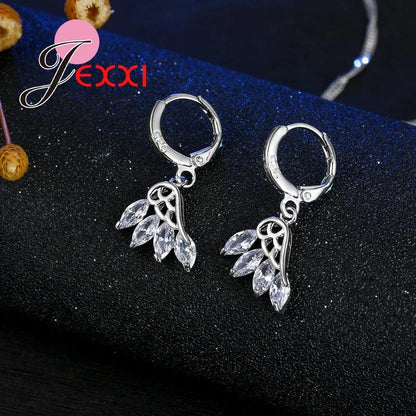 Wedding Jewelry Sets Accessories Women 925 Sterling Silver White Crystal Wing Design Necklace Earrings Flying Feather Sets    Home Decor Supply | Online Retail | ShoreShopper.com