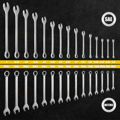 DEKOPRO Combination Wrench Set SAE / Metric,  1/4'' to 1'' & 8-22mm, 12-Point, Chrome Vanadium Steel    Home Decor Supply | Online Retail | ShoreShopper.com