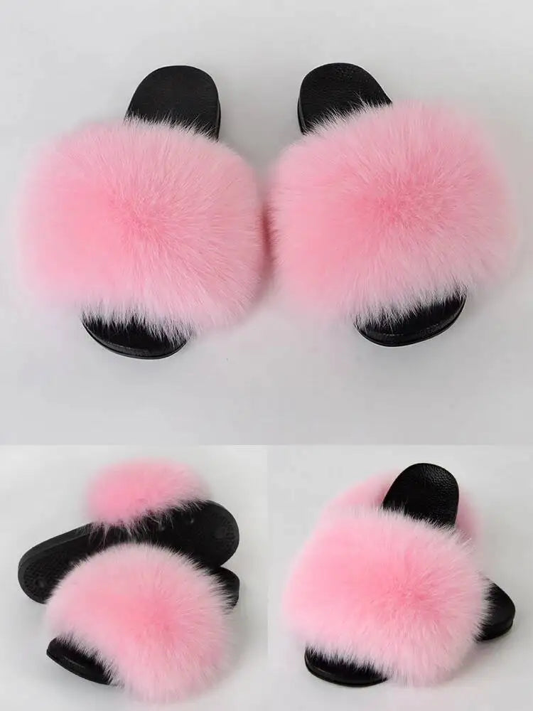 Summer Women Fur Slides Fluffy Furry Slippers Indoor Fuzzy Flip Flops Casual Outdoor Flat Ladies Fur Sandals Plush House Shoes - ShoreCo.Shop