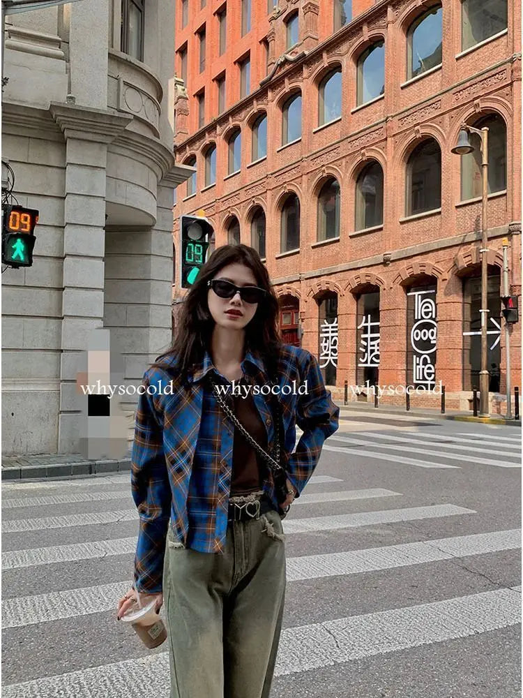 Checkered shirt women's 2024 spring new design sense niche French chic long sleeved shirt  retro top  womens tops    Home Decor Supply | Online Retail | ShoreShopper.com