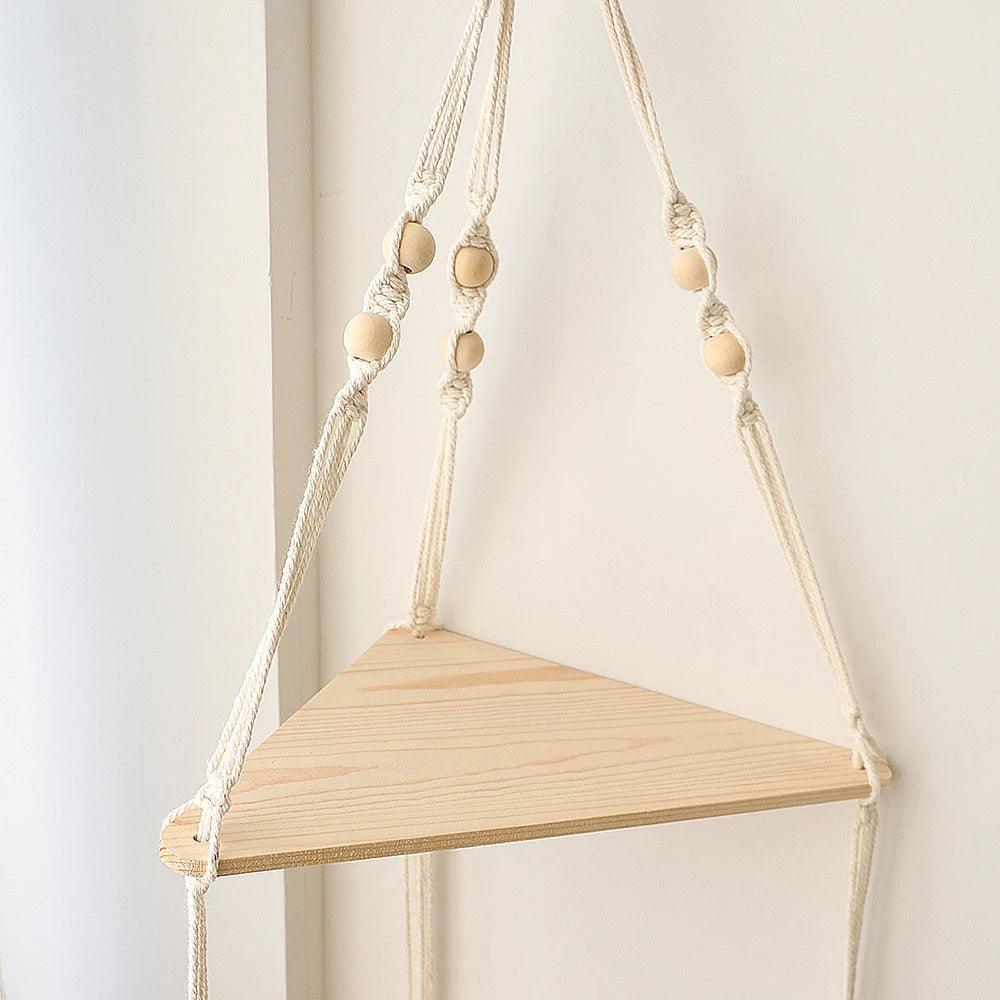 Corner Shelf Macrame Wall Hanging Wood Floating Shelves Rustic Boho Wall Shelf Decor Storage Rack for Plants Pots Photo Frames    Home Decor Supply | Online Retail | ShoreShopper.com