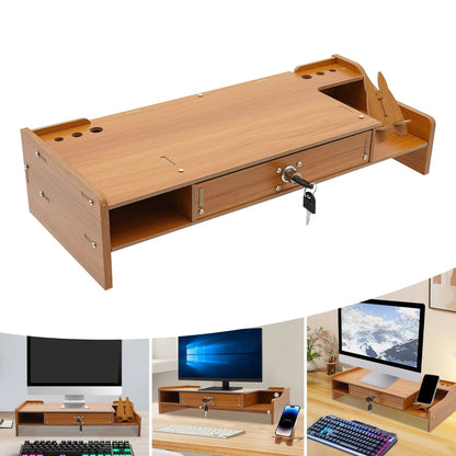 Home Computer Monitor Lift Stand with Drawers and Phone Holder, Desktop Organizer, Desktop Drawer Storage Cabinet    Home Decor Supply | Online Retail | ShoreShopper.com