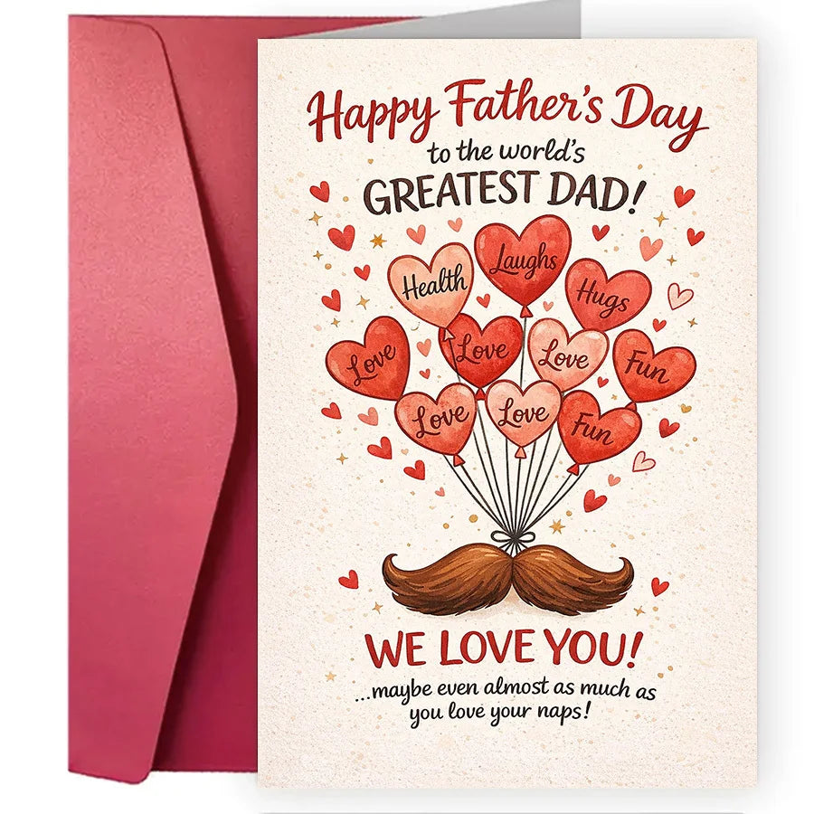 Father's Day greeting card, dedicated to the best dad in the world - fun beard design with hugs, laughter, and health wishes    Your Coastal Marketplace | Shoreshopper.com