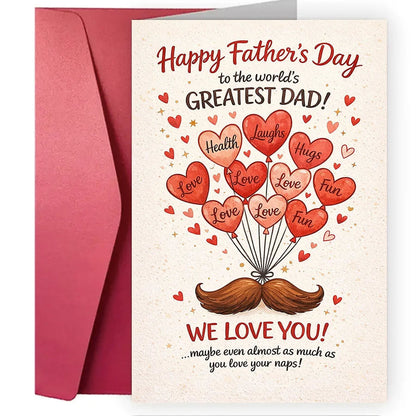 Father's Day greeting card, dedicated to the best dad in the world - fun beard design with hugs, laughter, and health wishes    Your Coastal Marketplace | Shoreshopper.com