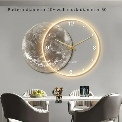 Large Wall Clock Luxury Dining Room Living Room Moon The Earth Modelling LED Light Silent Movement Bedroom Clock Wall Decoration    Home Decor Supply | Online Retail | ShoreShopper.com