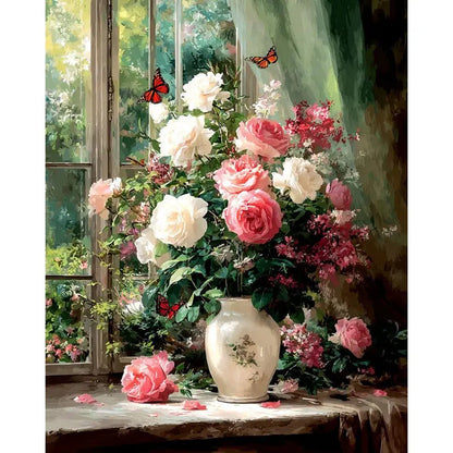 CHENISTORY Painting By Number Pink Flower Drawing On Canvas Hand Painted DIY Picture By Numbers Home Decoration    Home Decor Supply | Online Retail | ShoreShopper.com