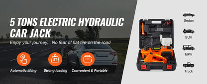 SucceBuy 5T Electric Car Jack Hydraulic Jack with Electric Impact Wrench Built-in Inflatable Pump, LED Light for SUV Sedan Truck    Home Decor Supply | Online Retail | ShoreShopper.com