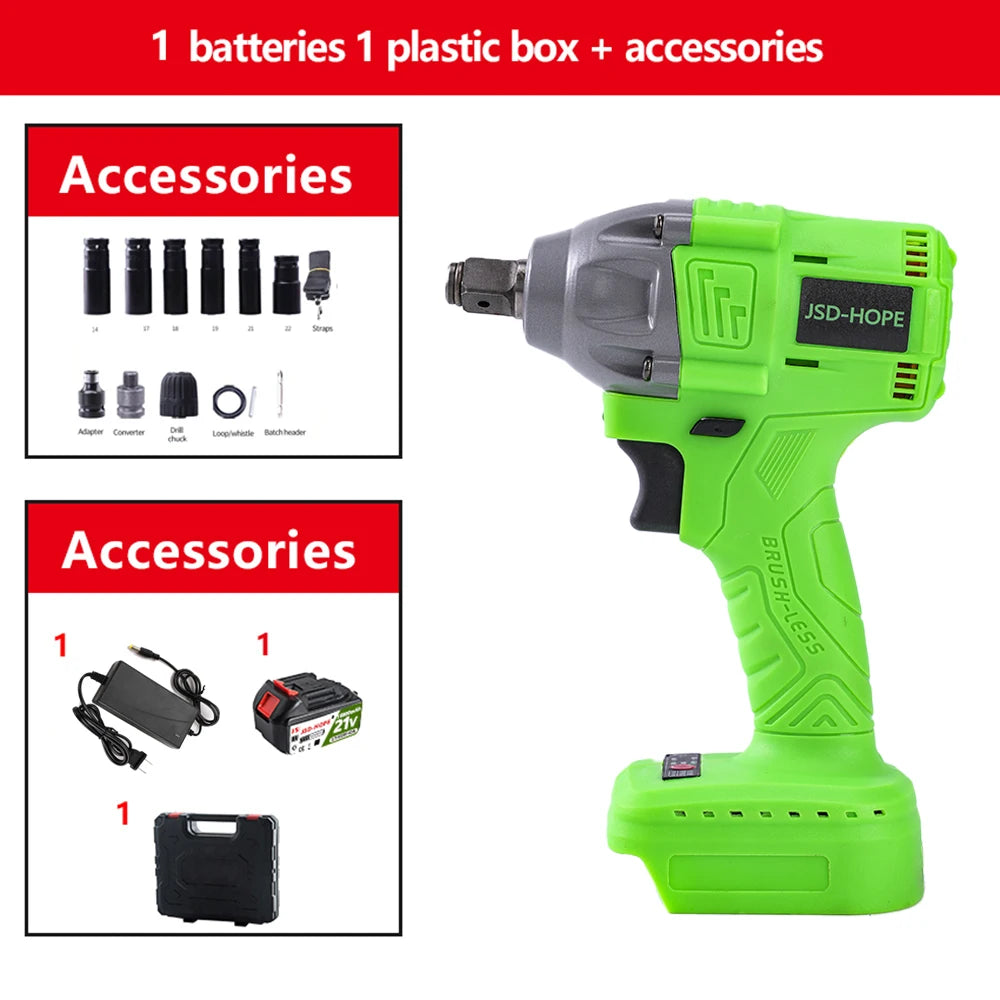 Brushless electric wrench High torque lithium charging wrench impact auto repair frame worker sleeve wind cannon - ShoreCo.Shop