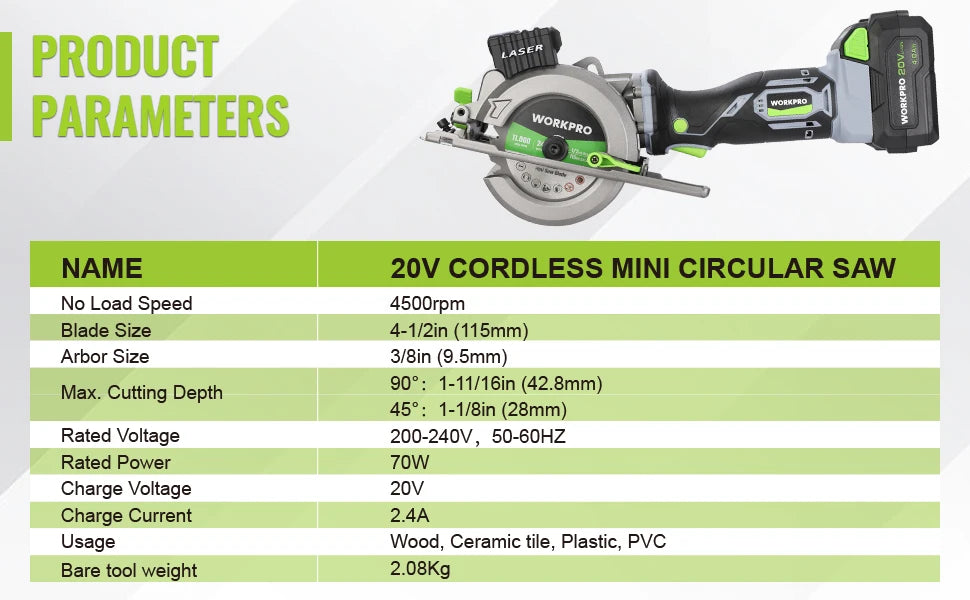 WORKPRO 20V Cordless Electric Circular Saw With Laser For Wood Ceramic Tile 115 mm Saw Blade 710W Electric Circular Saw No Laser    Home Decor Supply | Online Retail | ShoreShopper.com