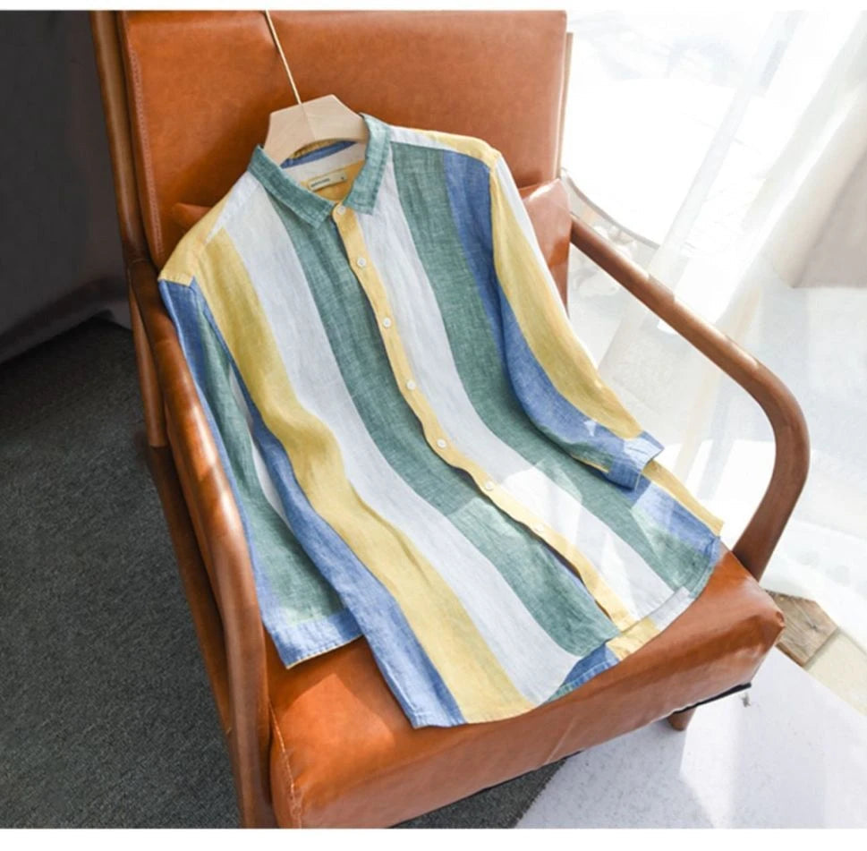 Striped shirt men's 2025 Man Plaid Shirts Cotton Chemise Male Blouses Casual Long Sleeve Formal Business Shirt Men's Clothing    Home Decor Supply | Online Retail | ShoreShopper.com