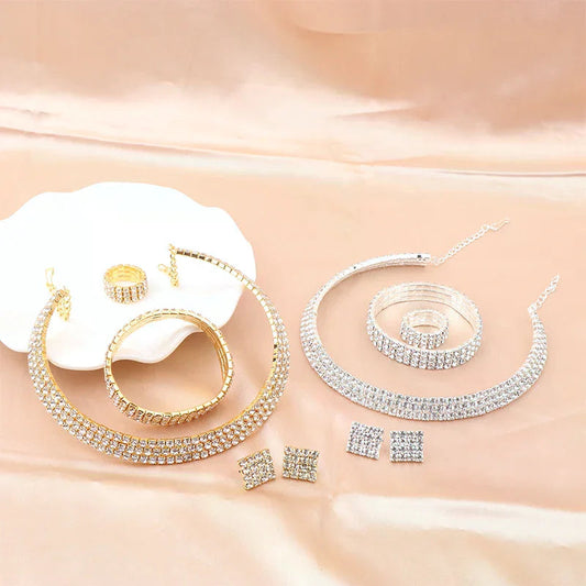 4Pcs/set Bridal Jewelry Set Necklace Bracelets Ring Earrings Set Super Gorgeous Luxury Shiny Fashion Jewelry Party Gift    Home Decor Supply | Online Retail | ShoreShopper.com