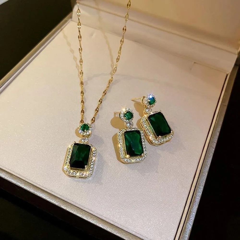 4PCS Sets Exquisite Quadrate Rhinestone Necklace Earrings Ring Jewelry Set Charm Ladies Jewelry Fashion Bridal Gifts    Home Decor Supply | Online Retail | ShoreShopper.com